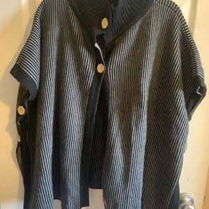 Chunky Knit Black and Gray Poncho Sweater